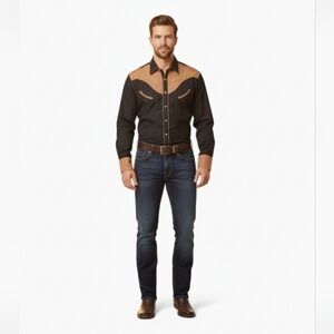 Coofandy Cowboy Shirt  Black and Brown XL